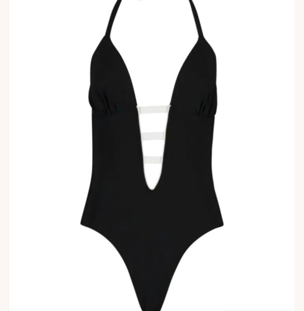 Alexandra Miro Black and White Strap Detail Swimsuit