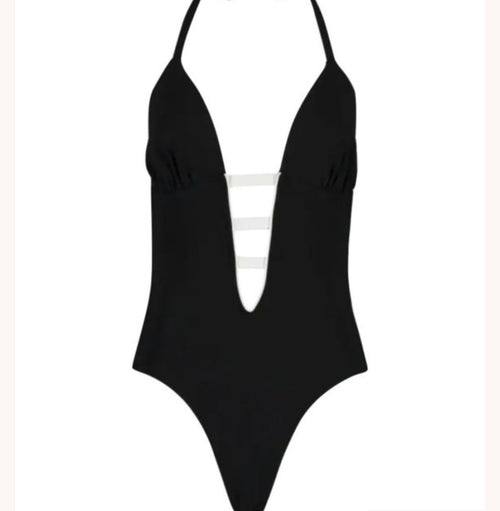 Alexandra Miro Black and White Strap Detail Swimsuit