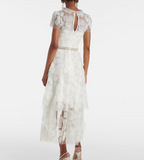 Self Portrait White Embellished Tulle Midi Dress