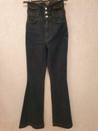Indigo wash denim ultra-high rise flared jeans