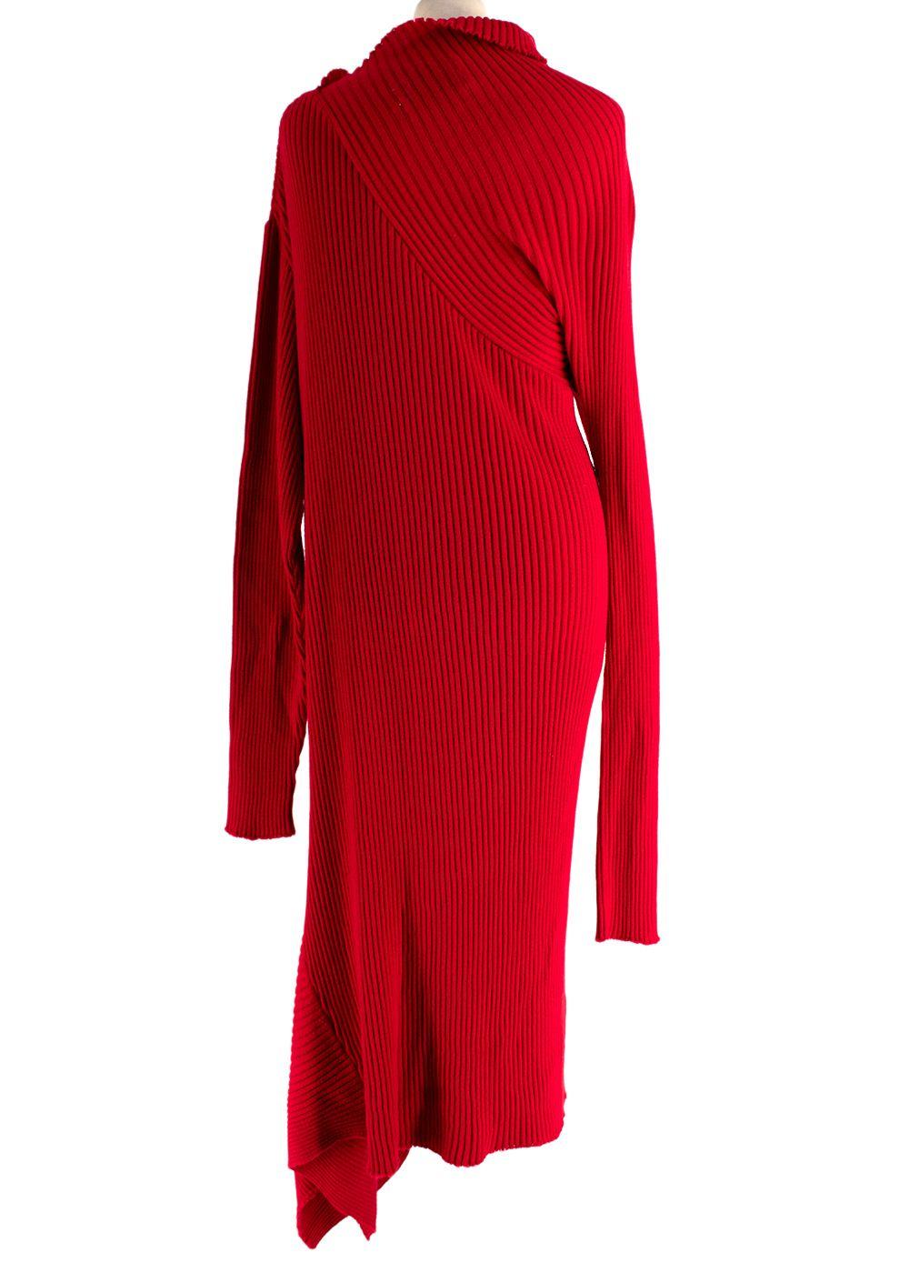 Marques Almeida Red Knitted Asymmetric Wool Dress