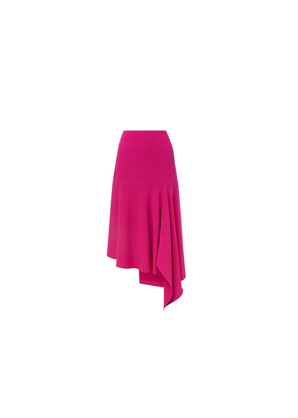 Fuchsia Wool Blend Asymmetric Midi Skirt