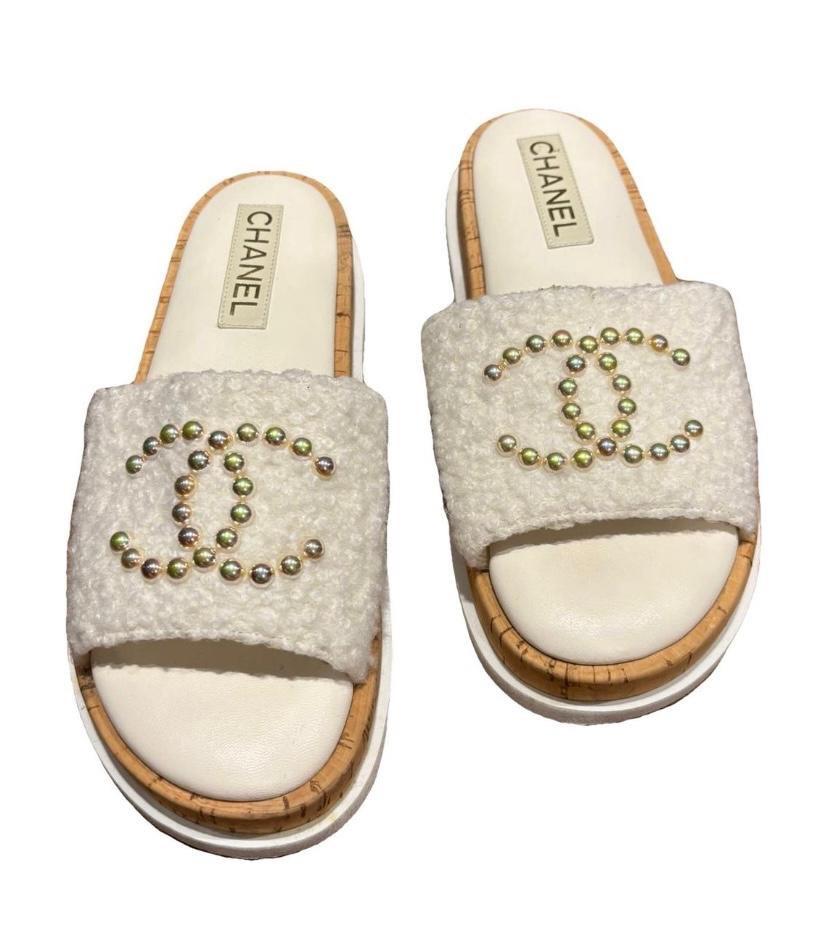 Chanel Embellished Terrycloth Slides