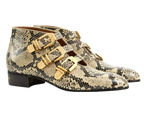 Gucci Neutral Snake-Effect Leather Ankle Boots