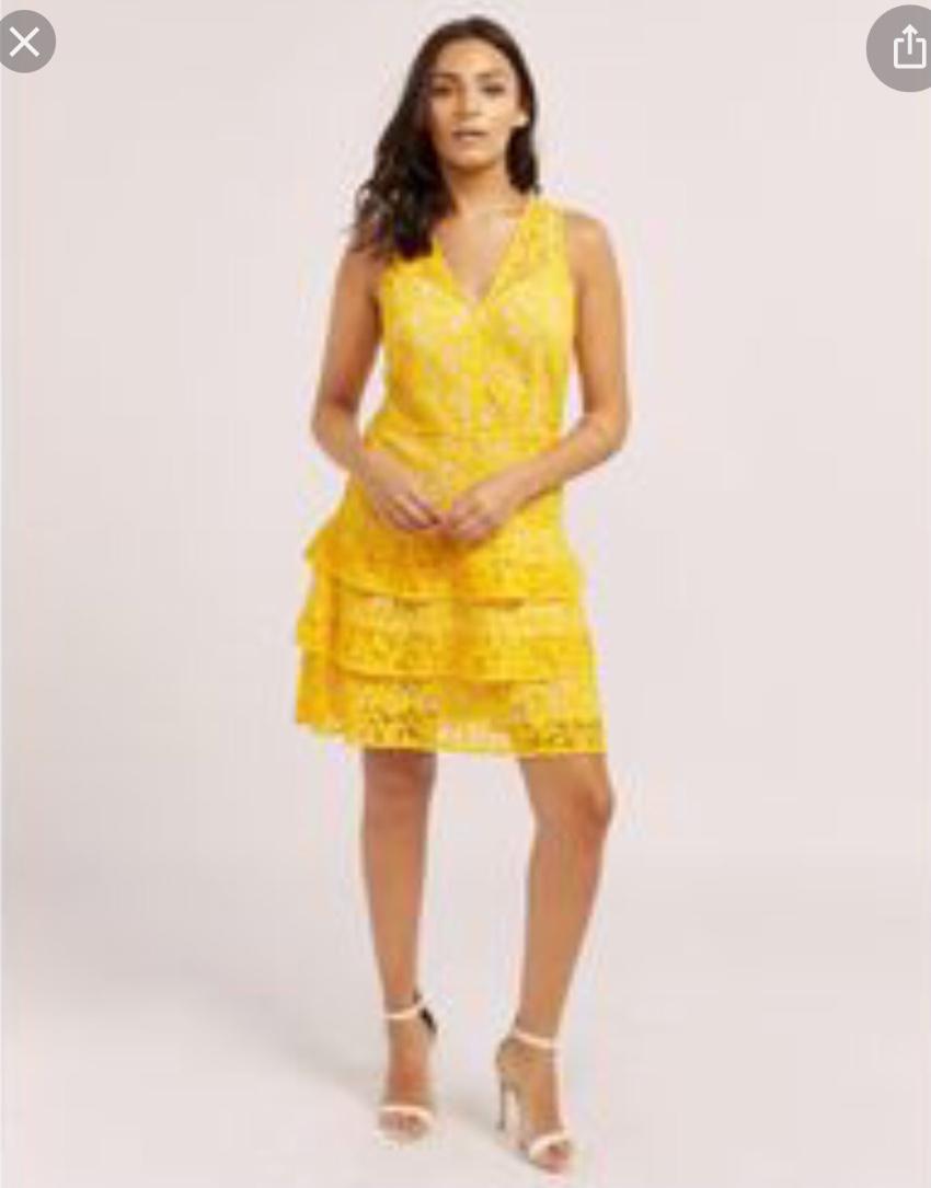 Michael Michael Kors Yellow Lace Tiered Dress