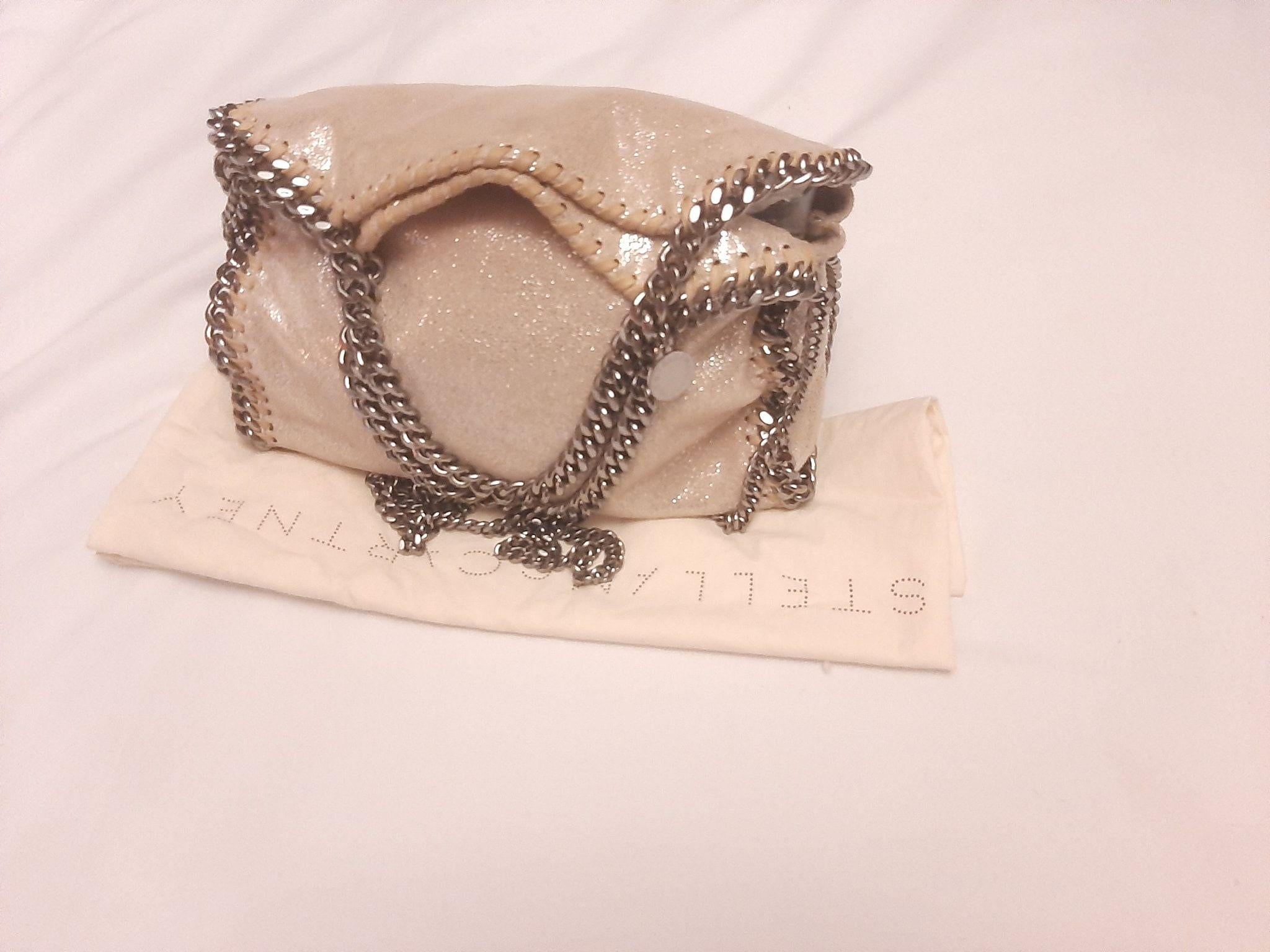 Silver metallic Shaggy Deer Falabella mini tote bag