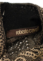 Roberto Cavalli Gold Brocade Pleated Mini Dress