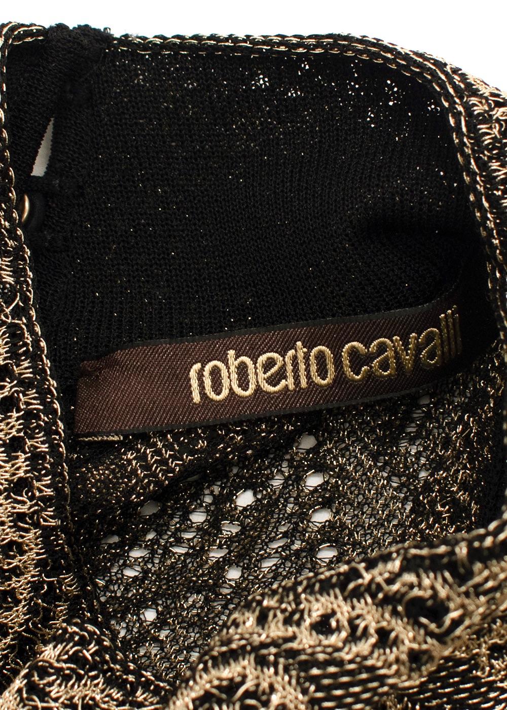 Roberto Cavalli Gold Brocade Pleated Mini Dress