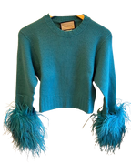 Gucci Green Feather Cuff Sweater