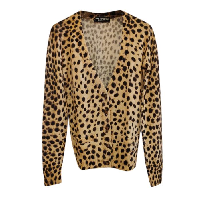 Dolce & Gabbana Cashmere Leopard Print Cardigan