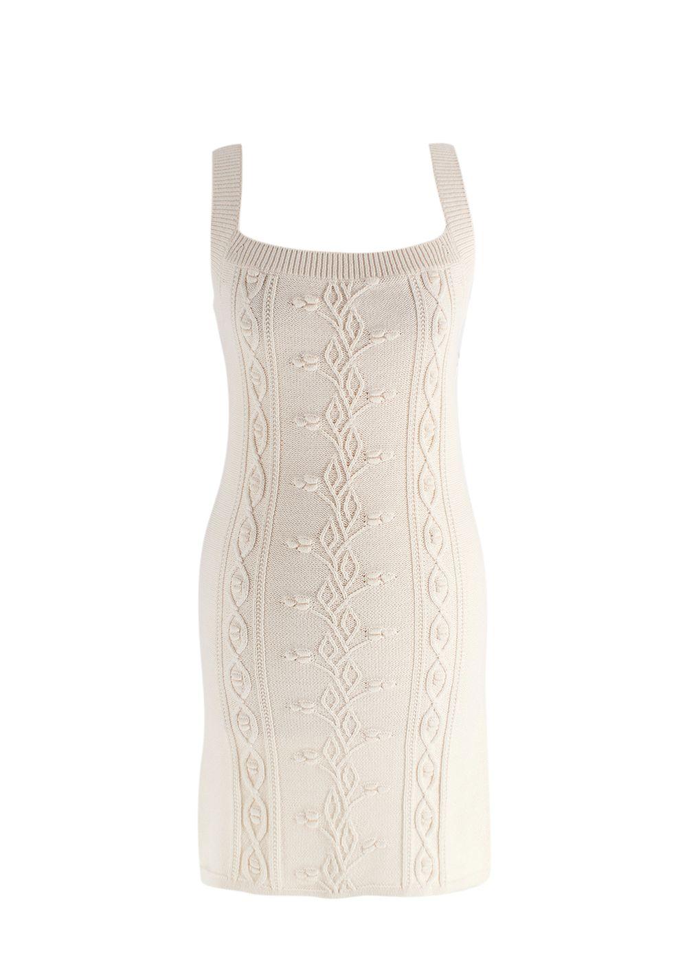 Reformation Cream Cento Cable-Knit Organic cotton Mini Dress