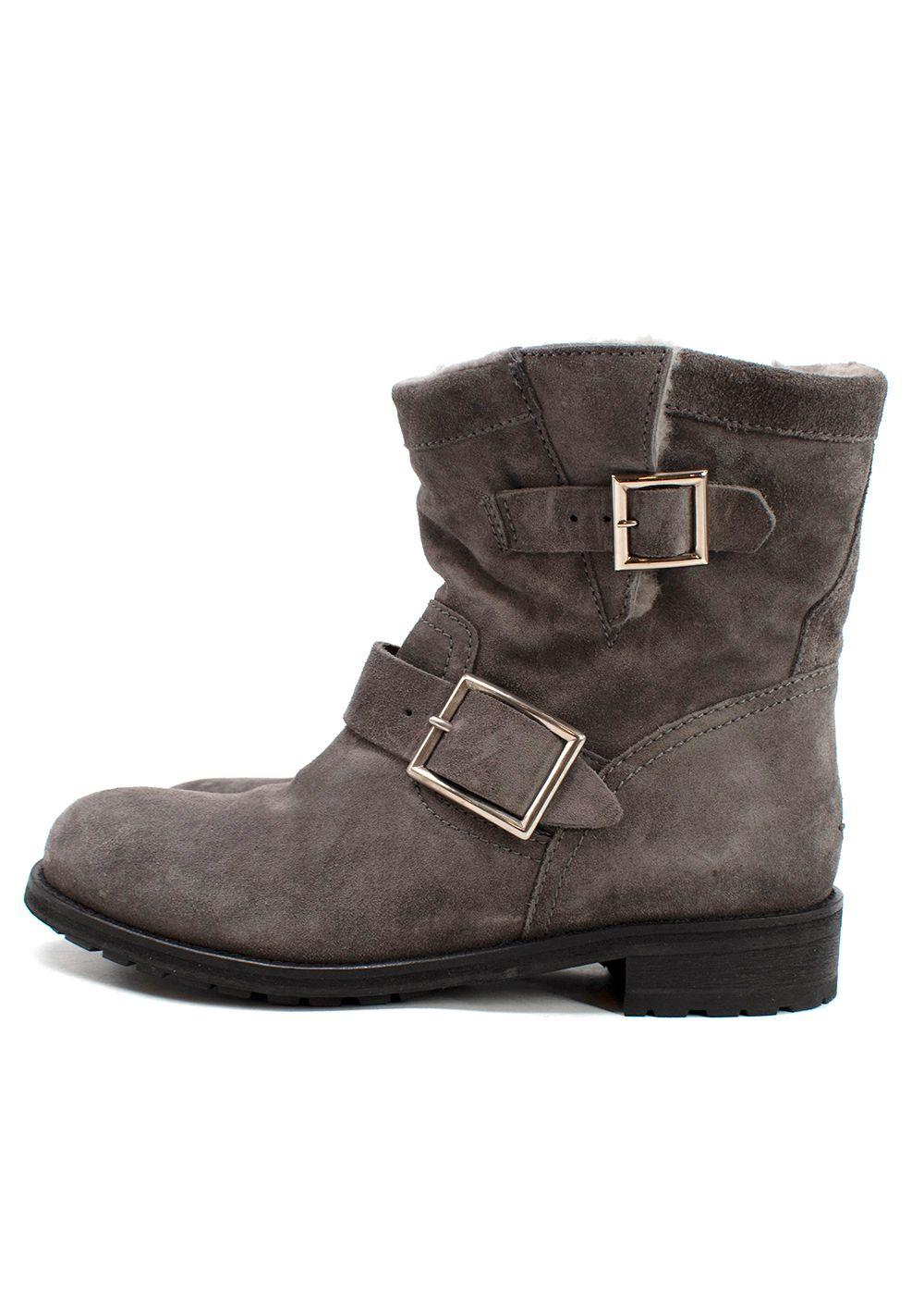 Jimmy Choo Grey Suede Youth II Buckled Suede Ankle Boots