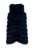 Dyed Deep Blue Fox Fur Zipped Midi Gilet