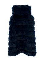 Dyed Deep Blue Fox Fur Zipped Midi Gilet