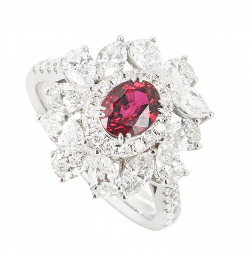 White Gold Ruby & Diamond Dress Ring - size 52