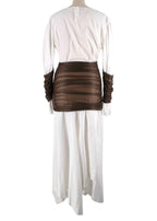 Loewe White and Brown Distressed Hem Midi Dress