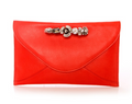 Maison Du Posh Red Leather Swarovski Knuckle Clutch