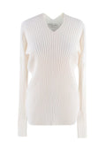 Bottega Veneta Ivory Long Sleeve Ribbed V-Neck Top