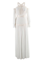 Alessandra Rich White Silk Plisse Dress With Bows