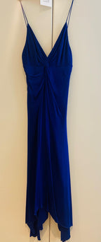 Blue Jersey Twist Asymmetric Midi Dress