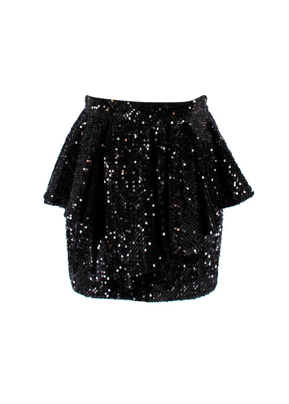 Black Sequinned Peplum Mini Skirt