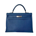 Hermes Blue De Malt Sellier Chevre 35 Kelly