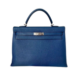 Hermes Blue De Malt Sellier Chevre 35 Kelly