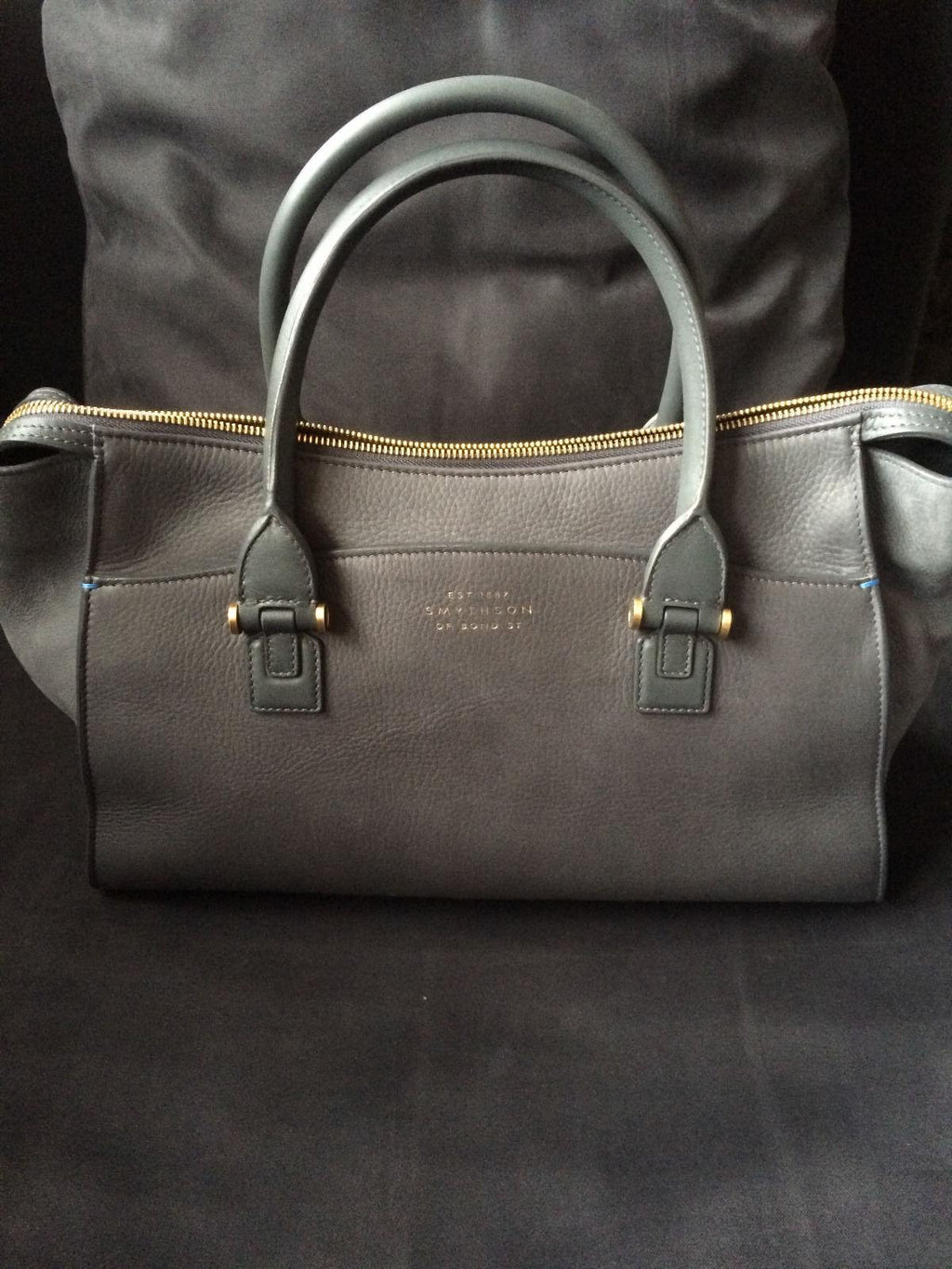 Smythson Eliot Leather Handbag, Graphite Grey