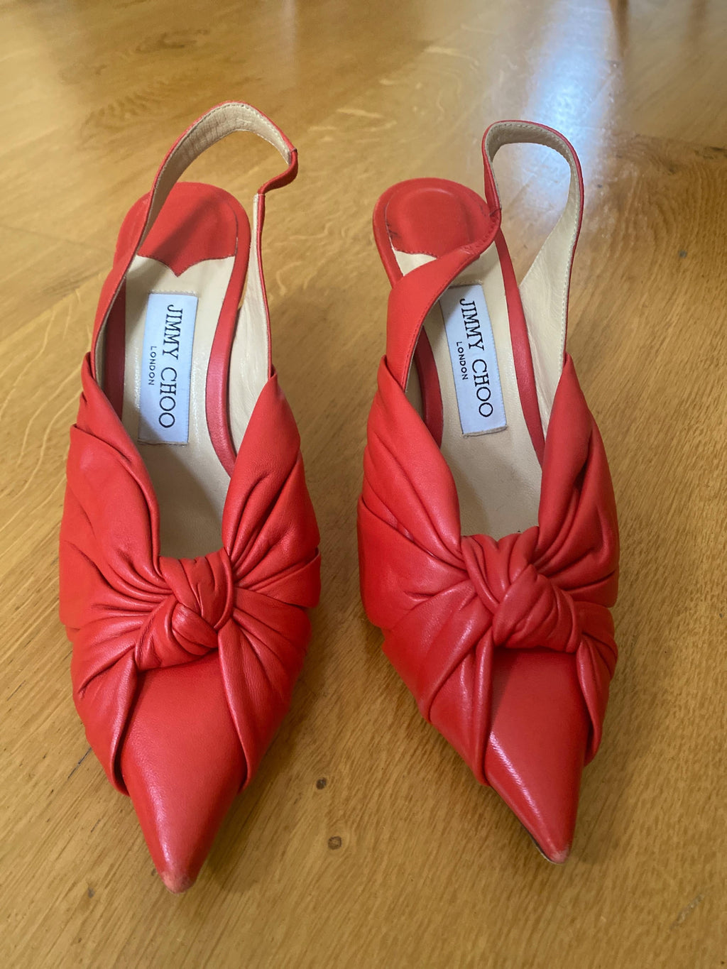 Jimmy Choo Red Leather Annabell Sling back Pumps