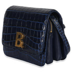 Balenciaga B. Navy Croc Small Shoulder Bag
