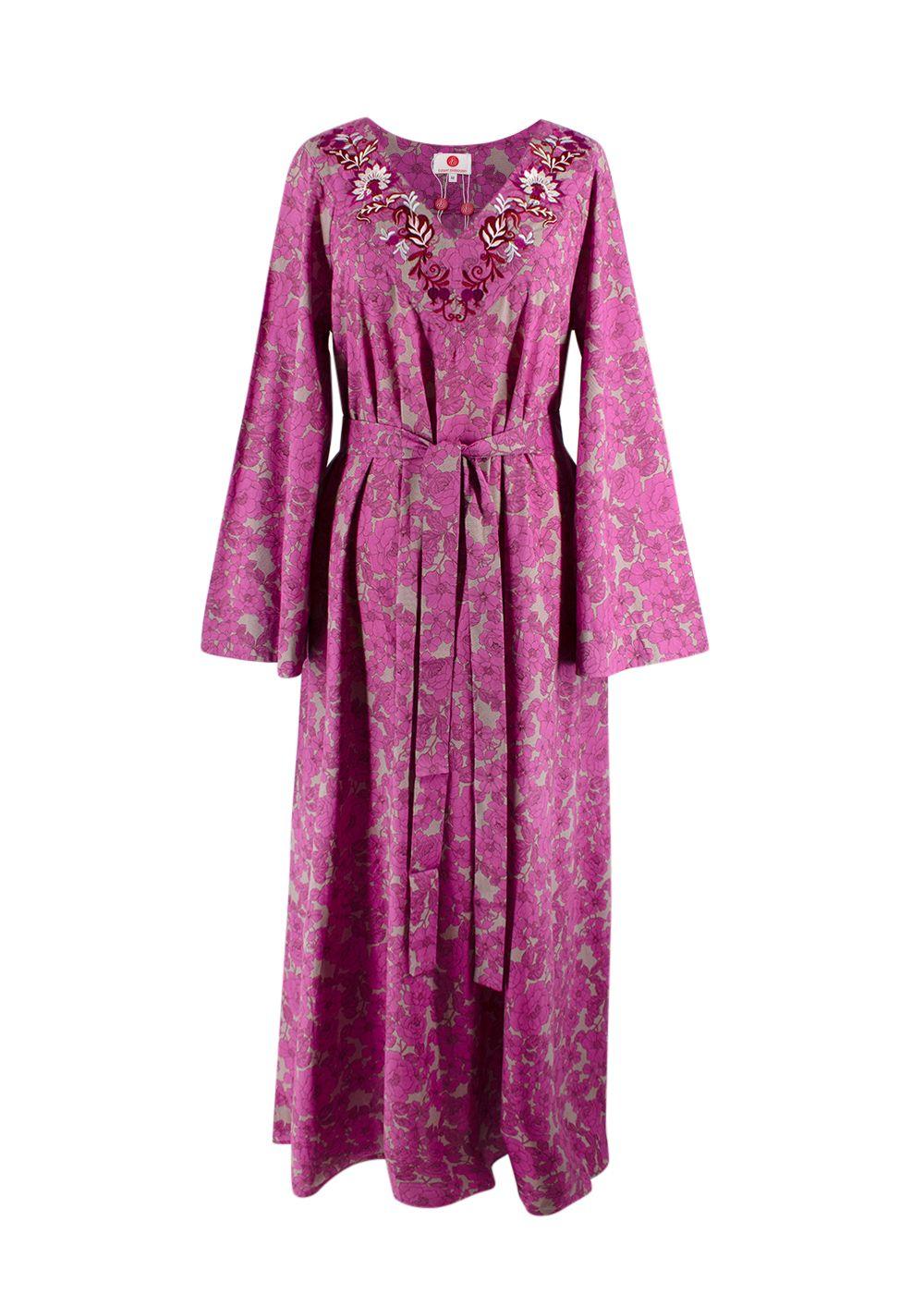 Elegant Embroidery Fuchsia Floral Embroidered Kaftan