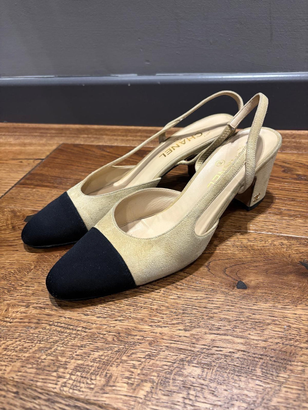 Chanel Beige Suede Slingback Sandals