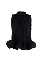 Lanvin Black Pleated Shell Peplum Blouse
