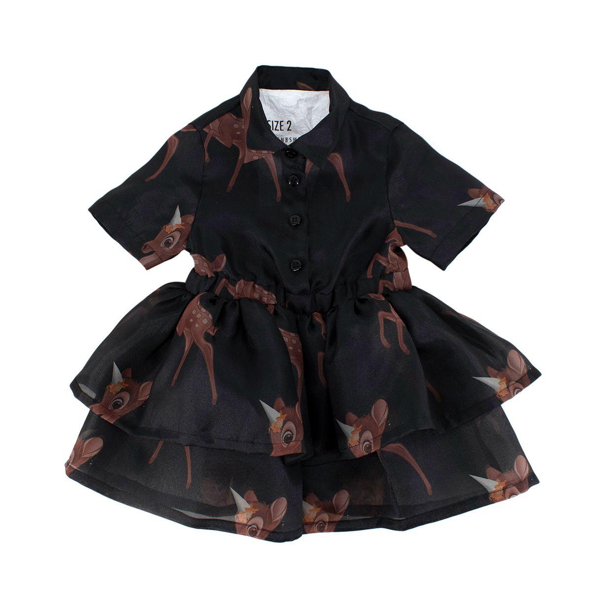 Deer Print Black Organza Shirt Dress