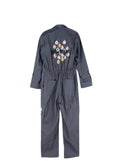 Blue-grey cotton twill printed boilersuit