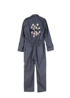 Blue-grey cotton twill printed boilersuit