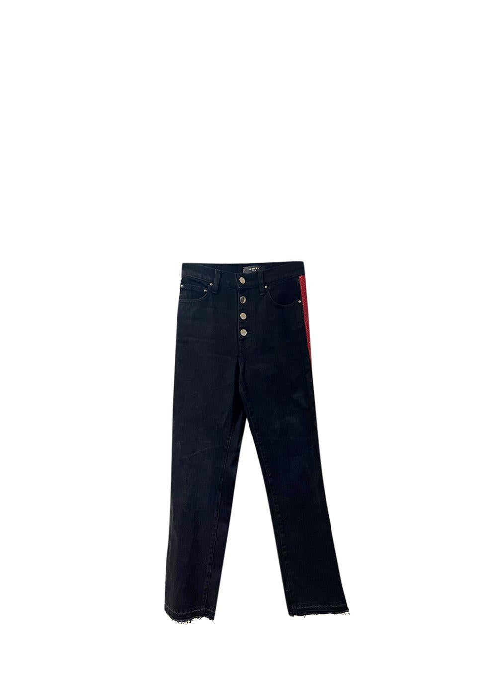 Black Denim High Rise Side Stripe Jeans