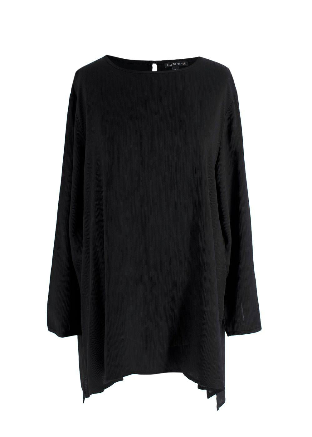 Eileen Fisher Black Textured Cupro Round Neck Top