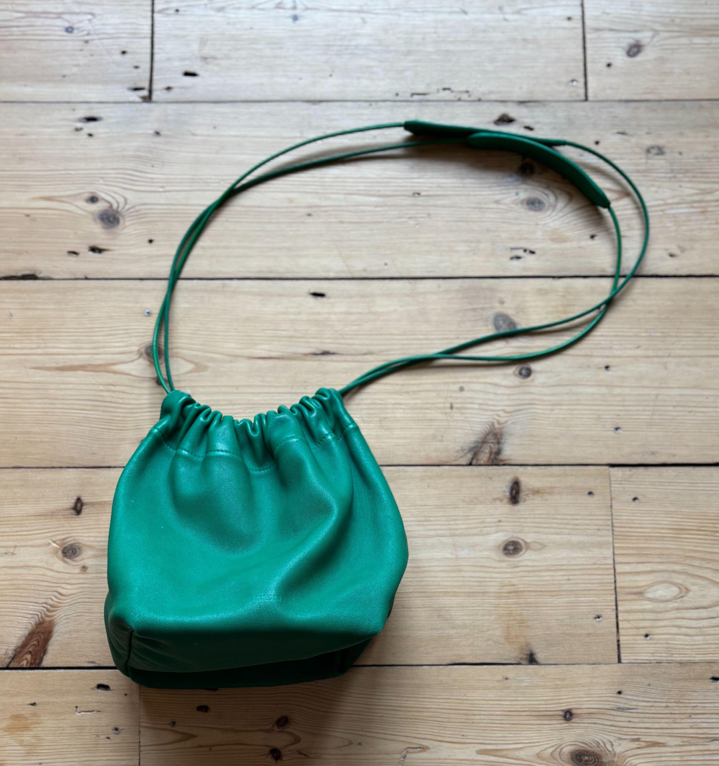 Jil Sander Green Leather Drawstring Bag