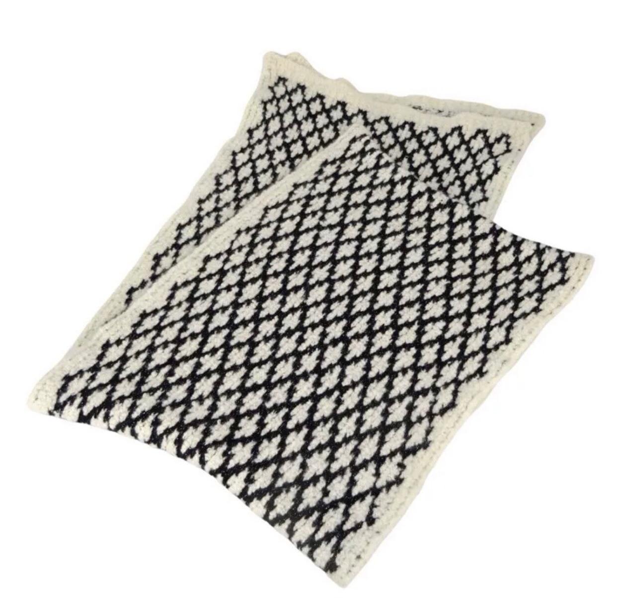 Ivory and Black Knitted Scarf with CC Logo Detail
