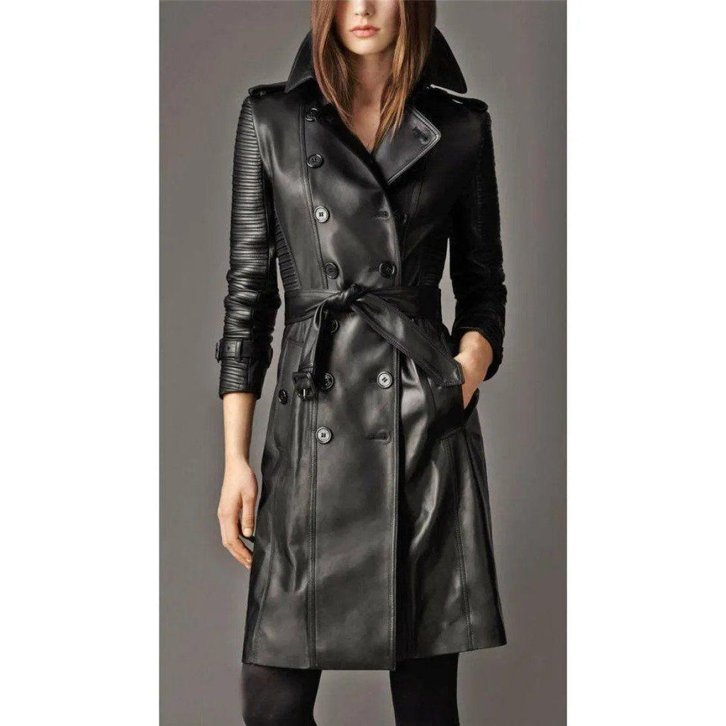 Long Lambskin Biker Trench Coat