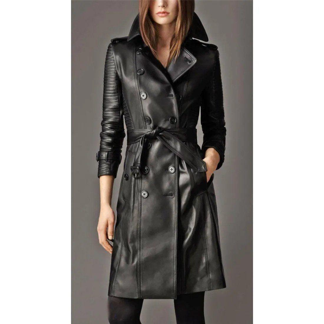 Long Lambskin Biker Trench Coat