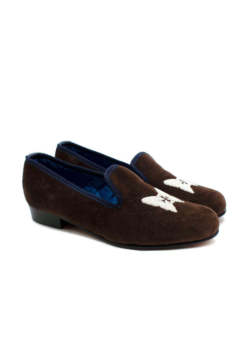 Creel & Mack Brown Butterfly Embroidered Velvet Mules