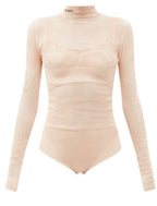 Fendi Long Sleeve Jersey Mesh Bodysuit and Bra Set