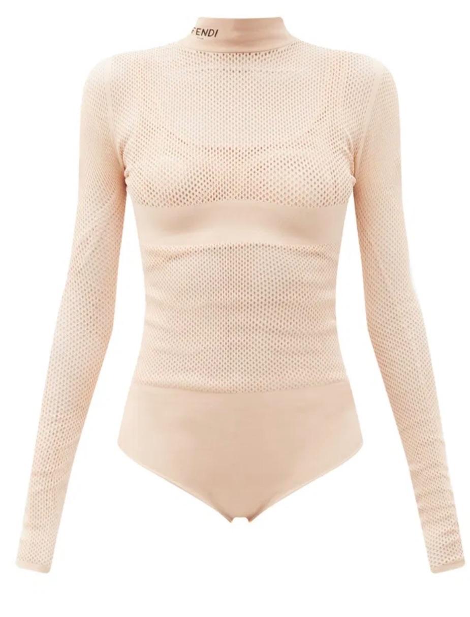 Fendi Long Sleeve Jersey Mesh Bodysuit and Bra Set