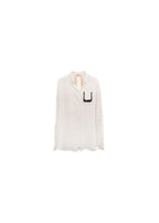 embellished pocket white silk blend summer shirt