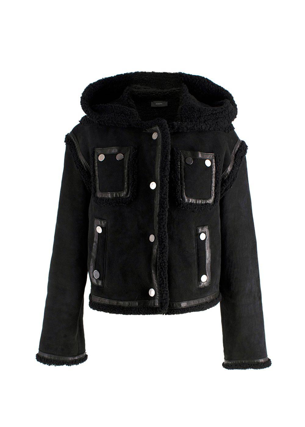 Joseph Black Shearling Hooded Biker Jacket