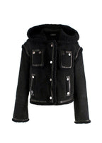 Joseph Black Shearling Hooded Biker Jacket