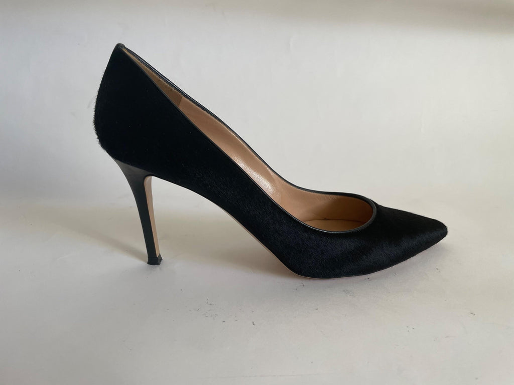 Black Pony Hair Pointed Toe Pumps