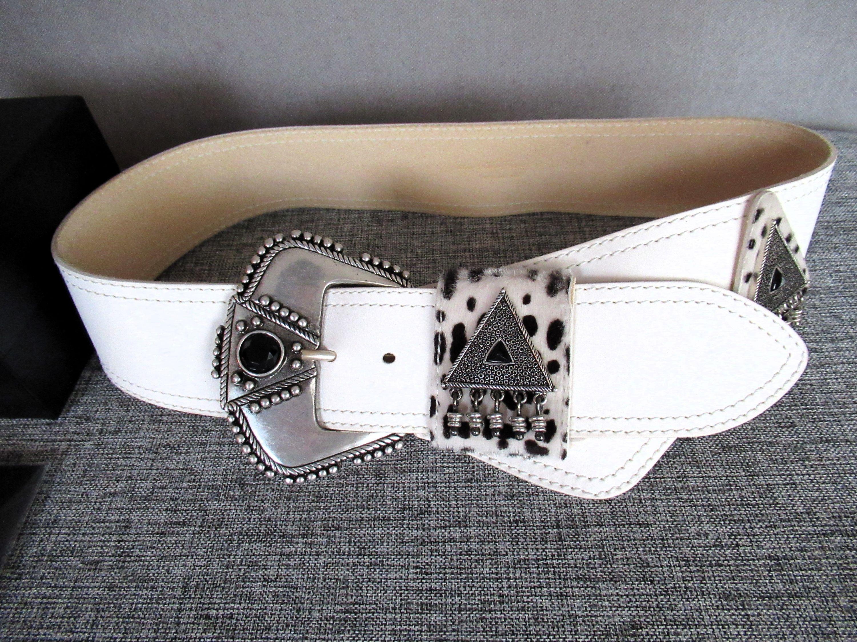 Saint Laurent White Leather Western Corset Belt